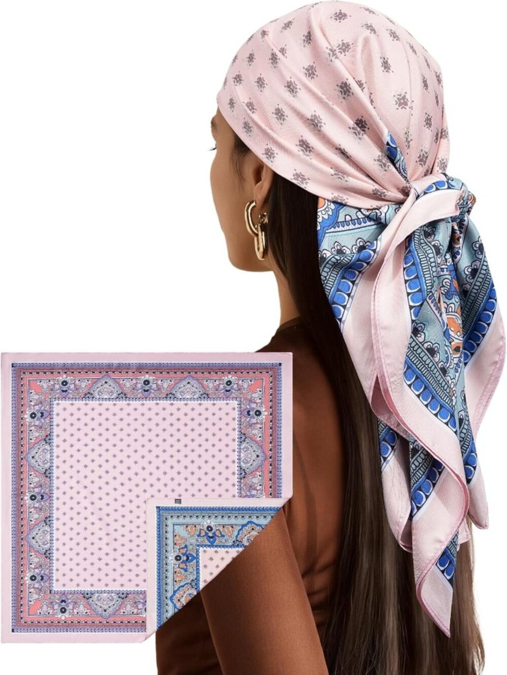35” Reversible Silk-Like Head Scarf for Women | Stylish Hair Bandana Accessory